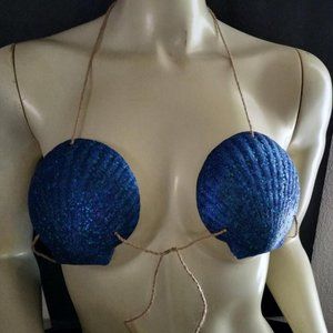 One of a kind Mermaid Glitter Seashell Bra Top Adult Halloween Costume cute Blue